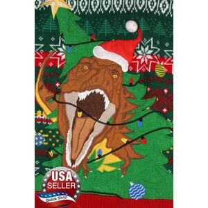 Christmas Ugly Sweater • Dinosaurs • Dragons Wearing Santa Cap • Christmas Tree